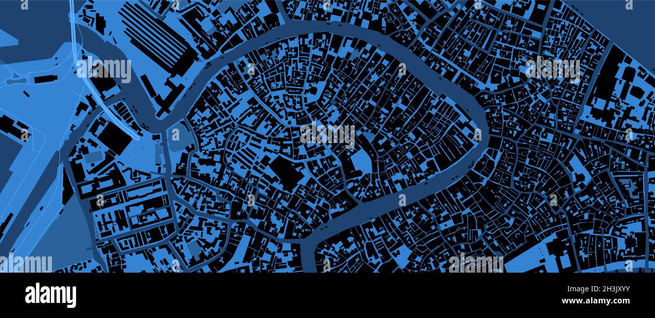Detailed blue map poster of Venice city administrative area. Skyline panorama. Decorative graphic tourist map of Venice territory. Royalty free vector Stock Vector