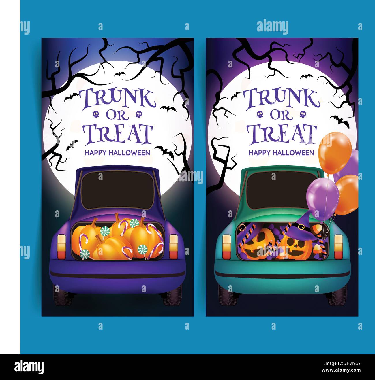 realistic trunk treat vertical banners set vector design illustration
