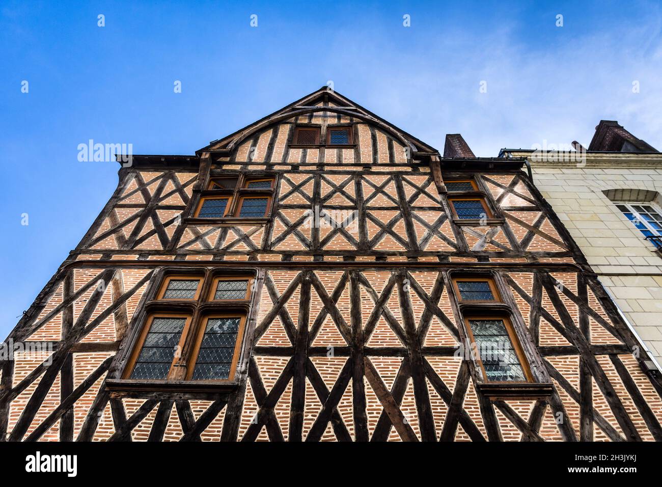 Old 17th century traditional timber-framed building - Tours, Indre-et-Loire (37), France. Stock Photo