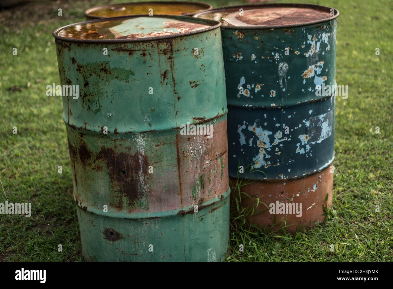 Metal old barrels Stock Photo Alamy