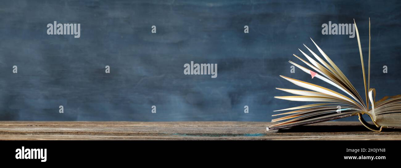 open book, close up,education learning reading, education, panoramic, free copy space Stock Photo