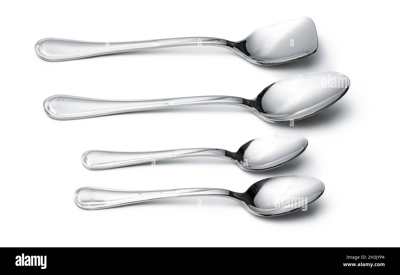Silver shiny spoon isolated on white background Stock Photo - Alamy