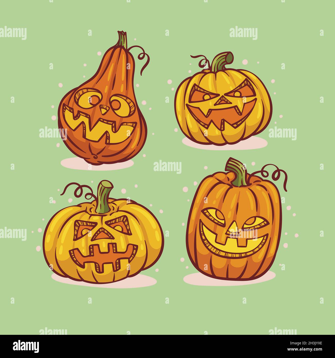 hand drawn halloween pumpkins collection vector design illustration ...