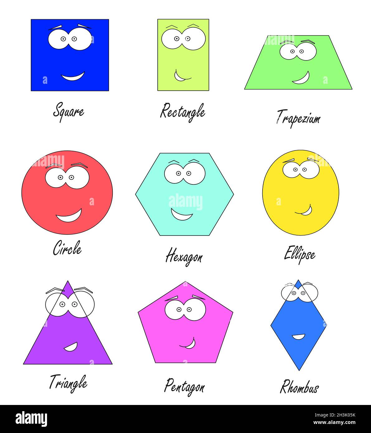 geometric shapes with funny faces - school education for kids Stock Photo