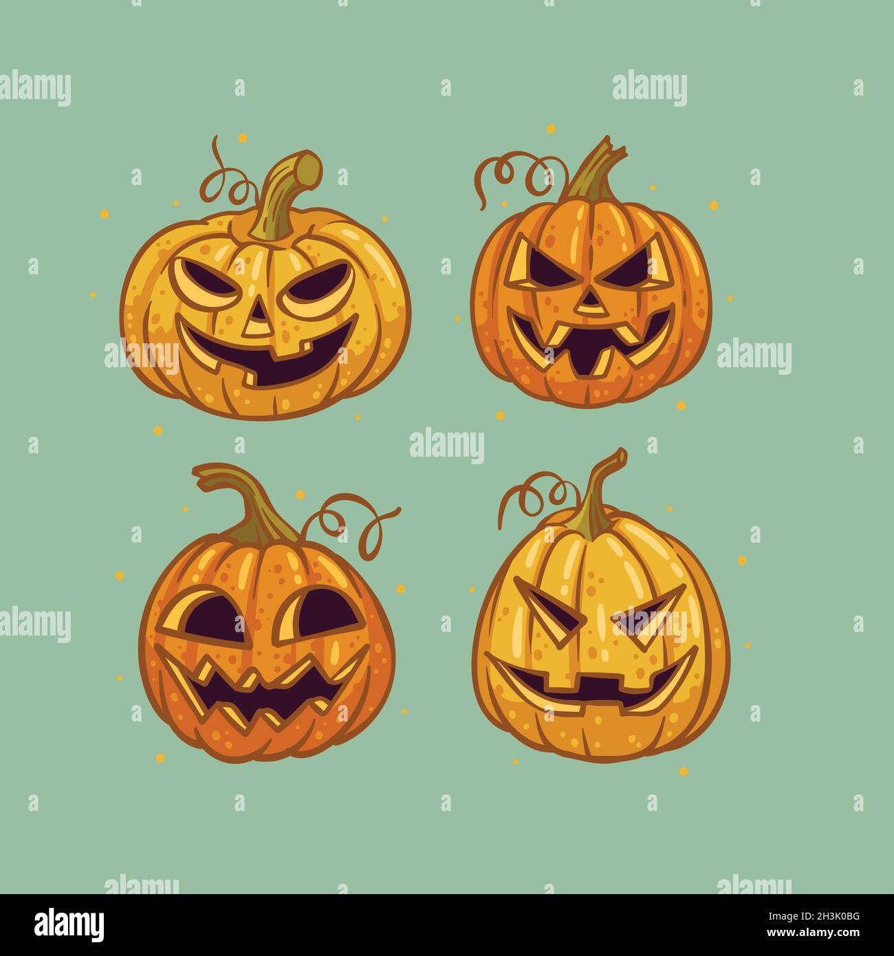 hand drawn halloween pumpkins collection vector design illustration ...