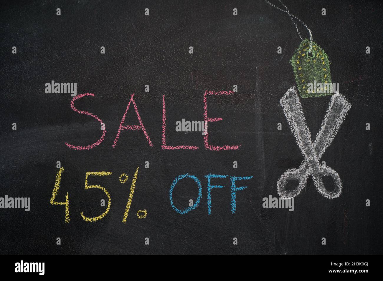 Sale 45% off on chalkboard Stock Photo
