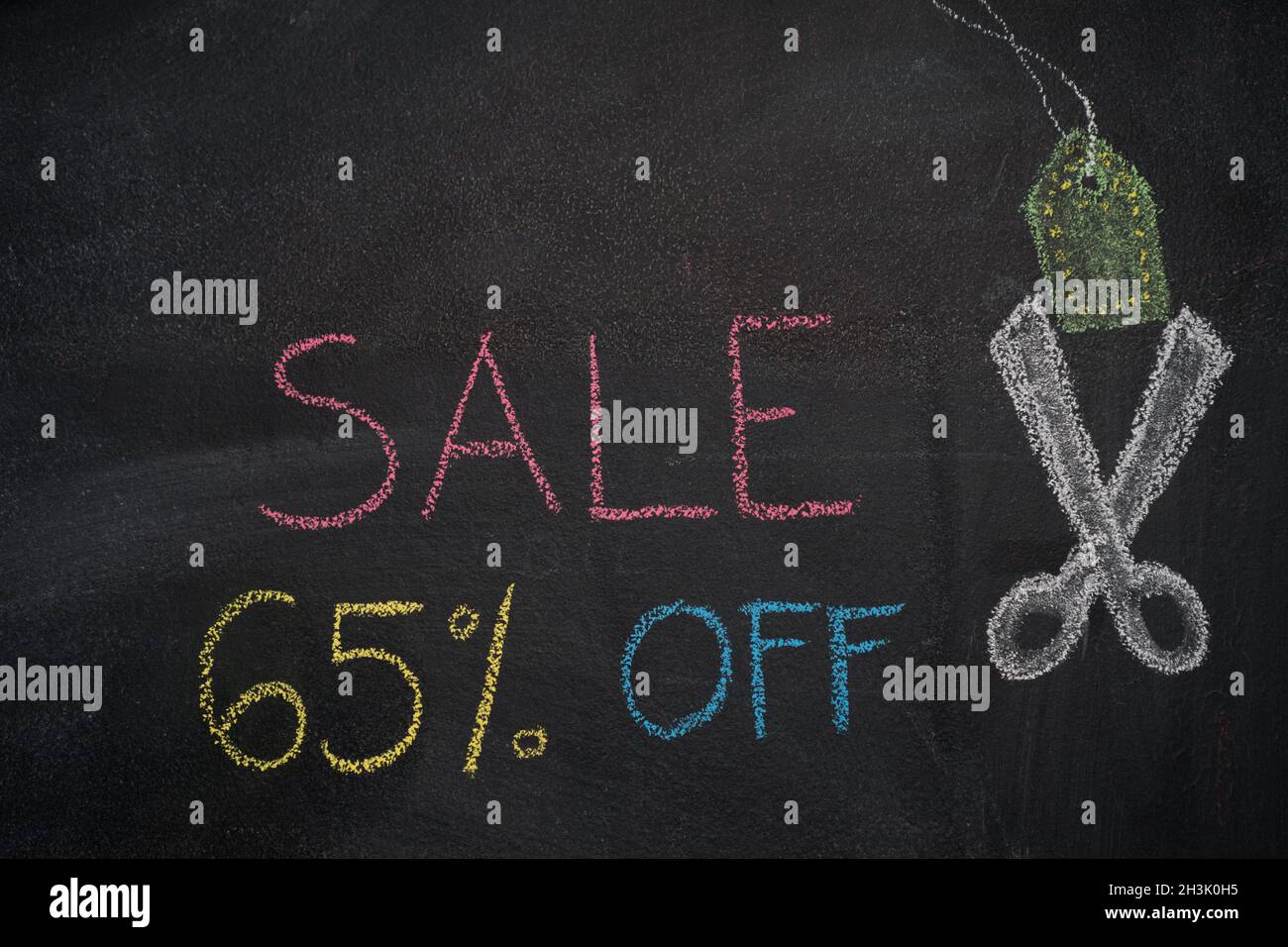 Sale 65% off on chalkboard Stock Photo