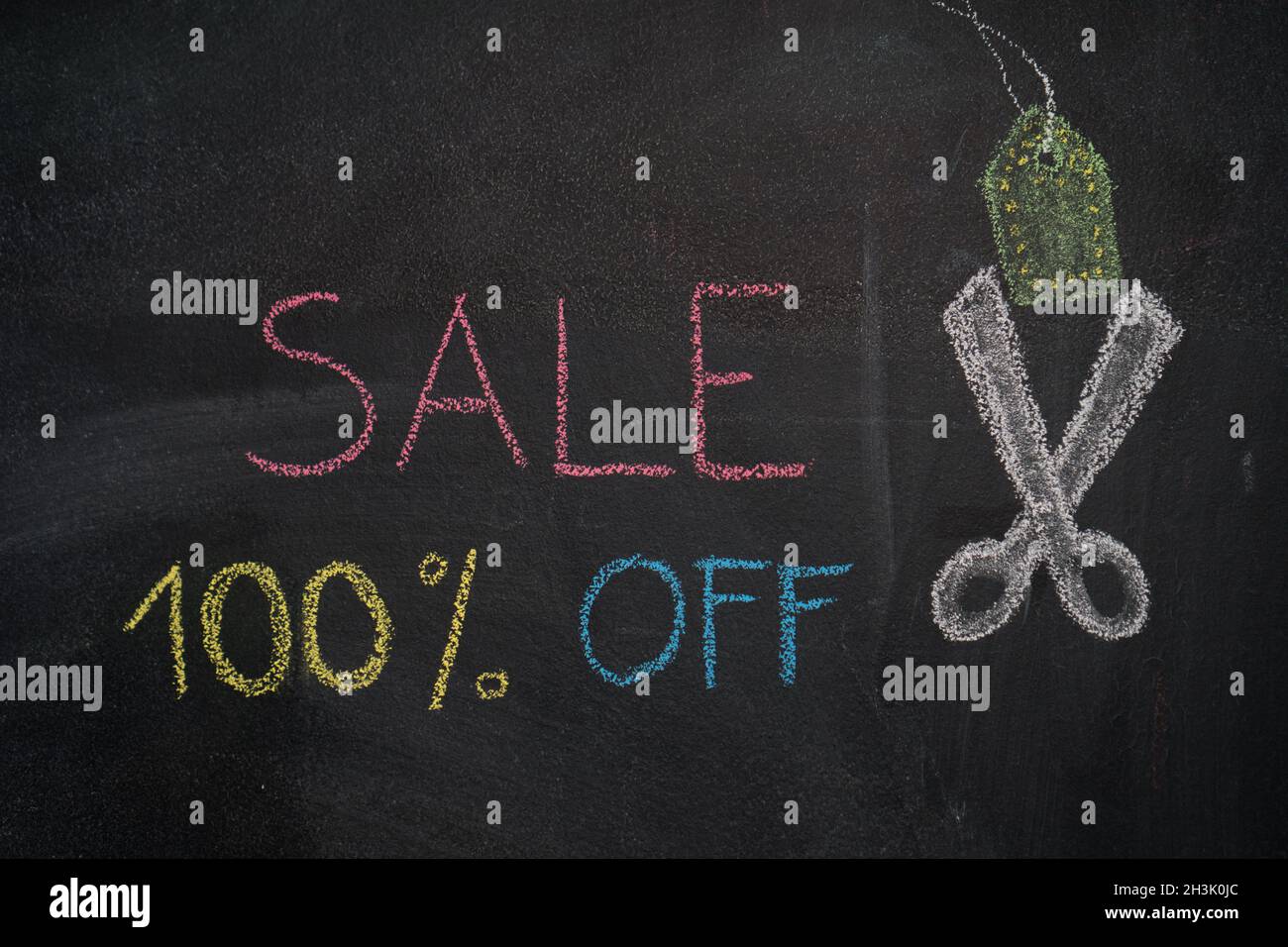 Sale 100% off on chalkboard Stock Photo