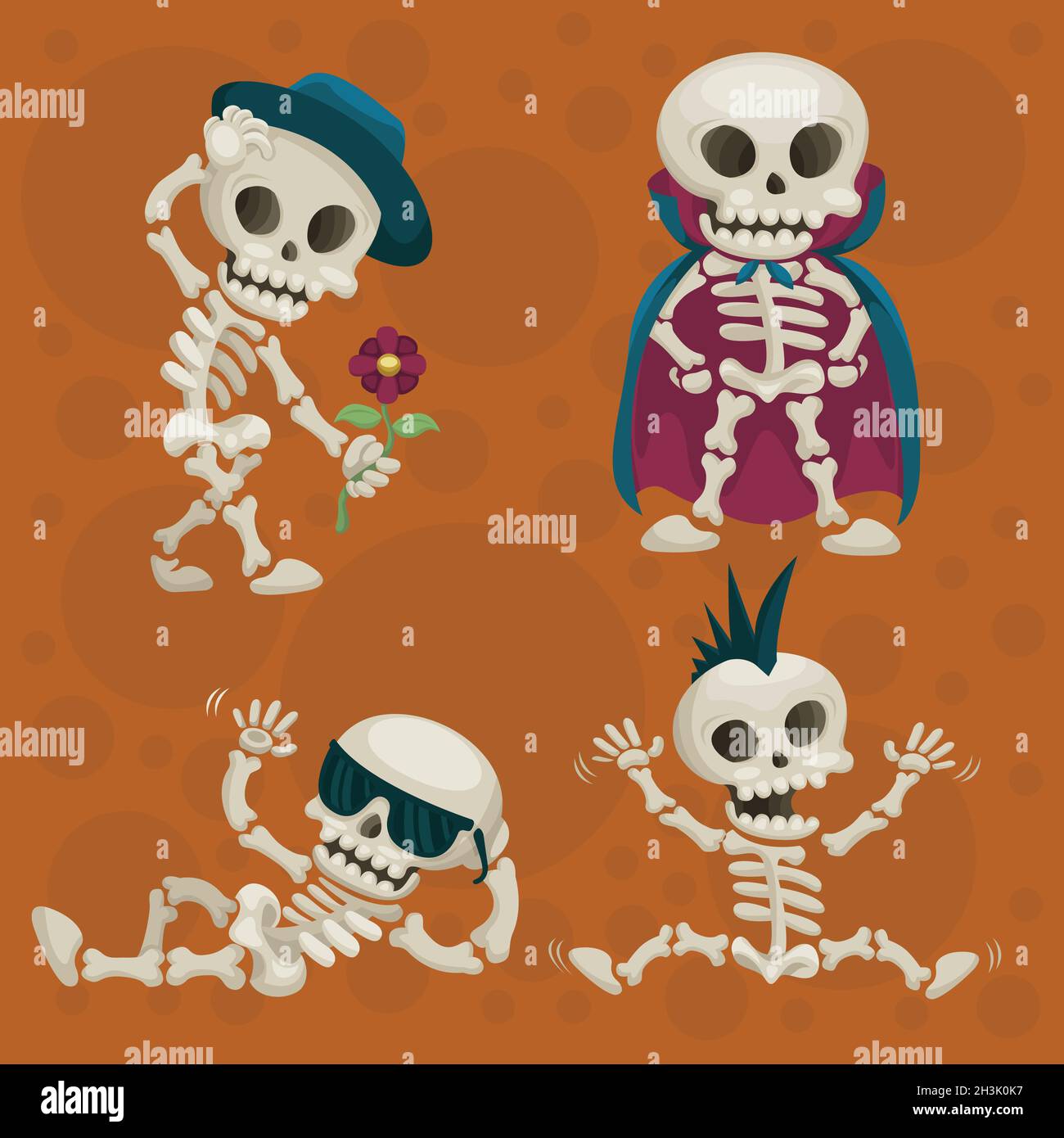 hand drawn flat halloween skeletons collection vector design