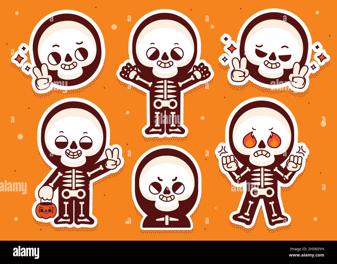 hand drawn flat halloween skeletons collection vector design