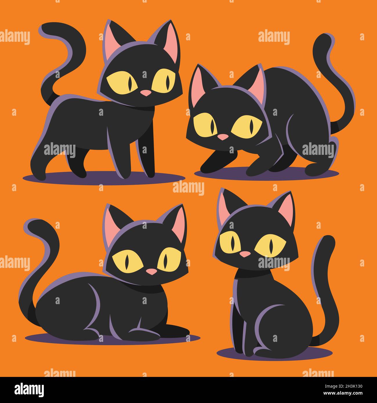 Halloween orange icon of two black cats in mirror Vector Image