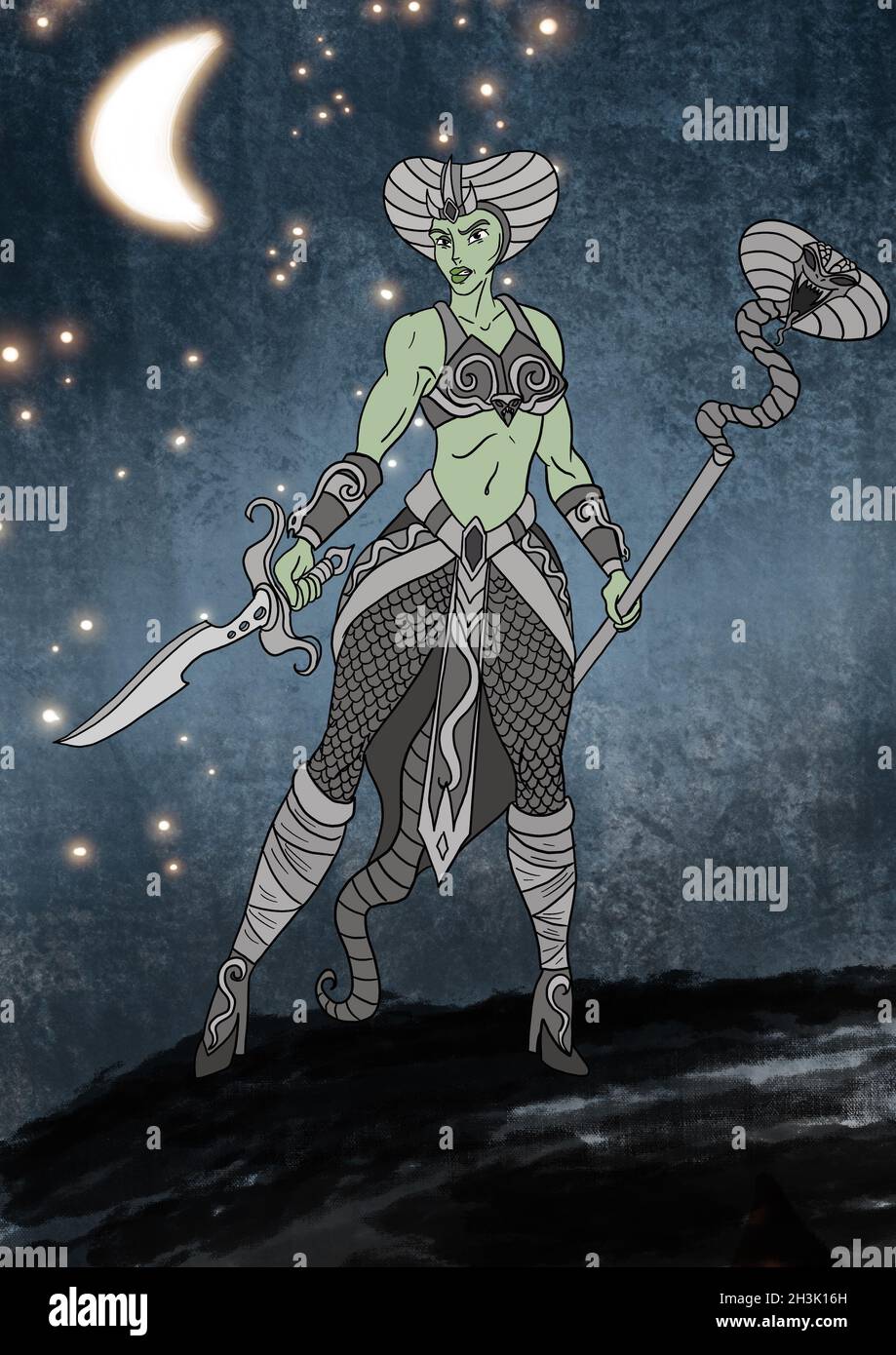 Snake priestess fantasy character illustration art Stock Photo
