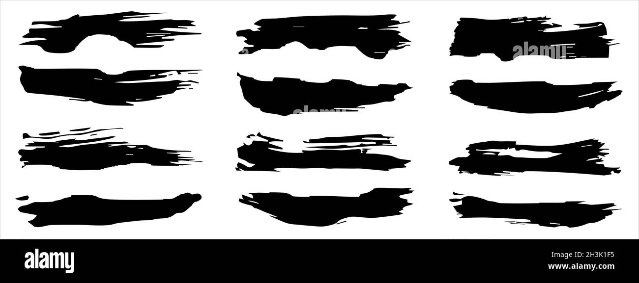 Collection of artistic grungy black paint hand made creative brush ...