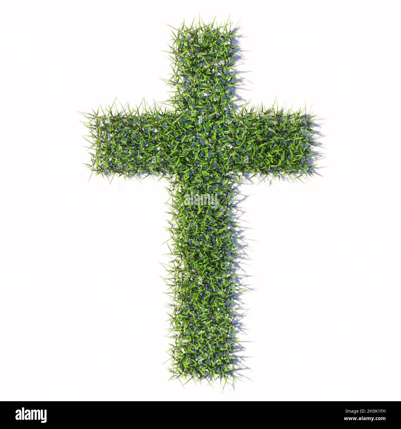 Concept or conceptual green summer lawn grass isolated on white background, sign of religious christian cross. A 3d illustration metaphor for God Stock Photo