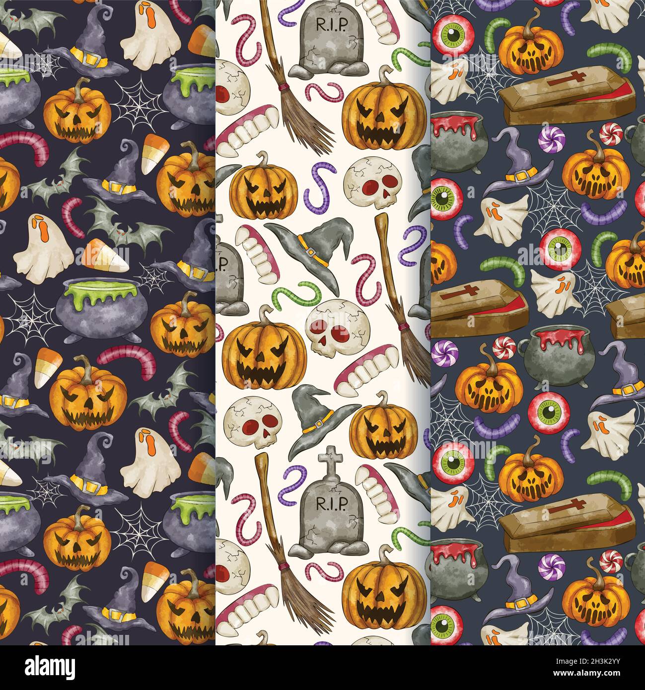 watercolor halloween patterns collection vector design illustration Stock Vector