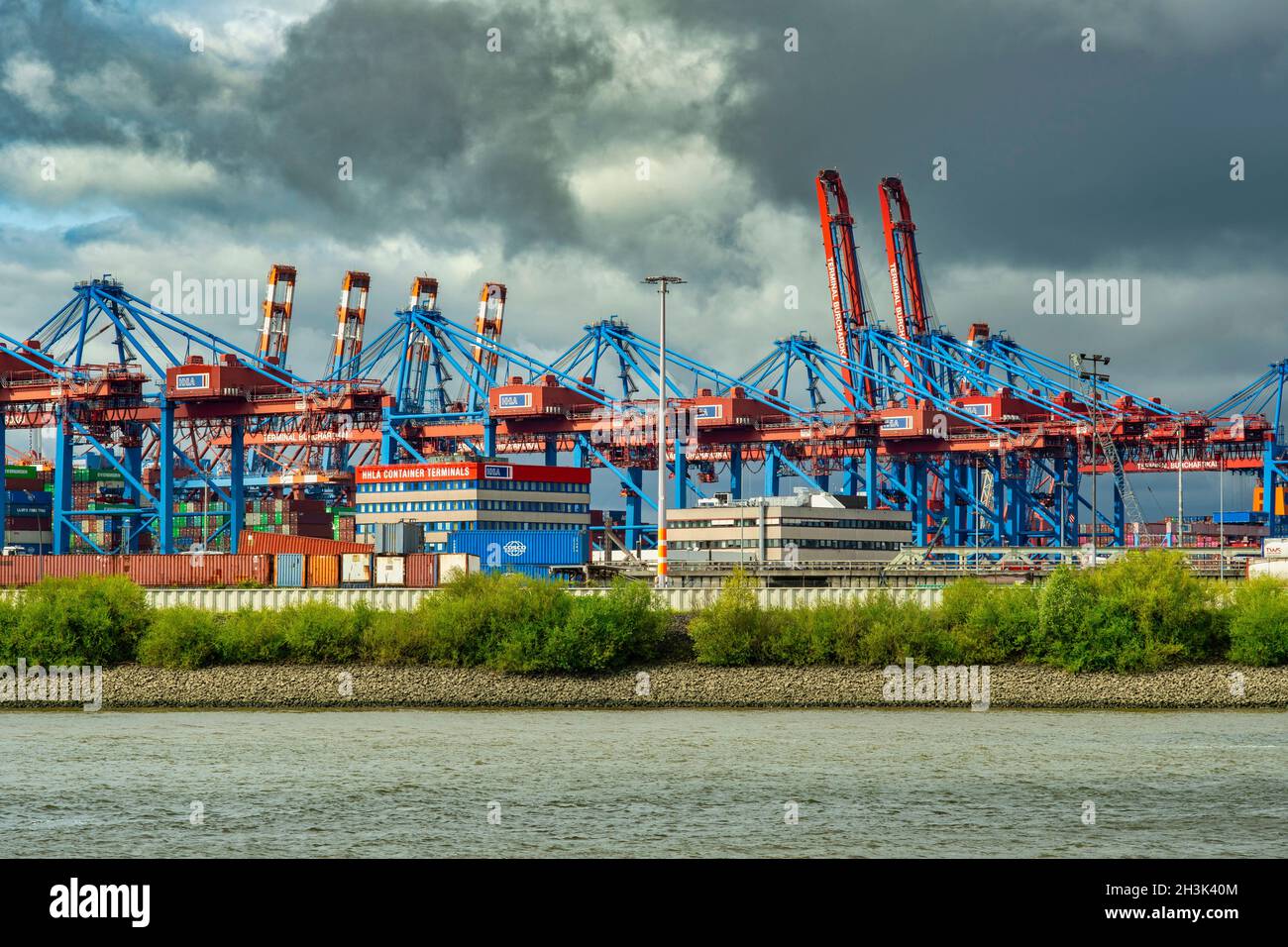 Loading crane for containers to be loaded onto ships in the port of Hamburg. Hamburg, Germany, Europe Stock Photo