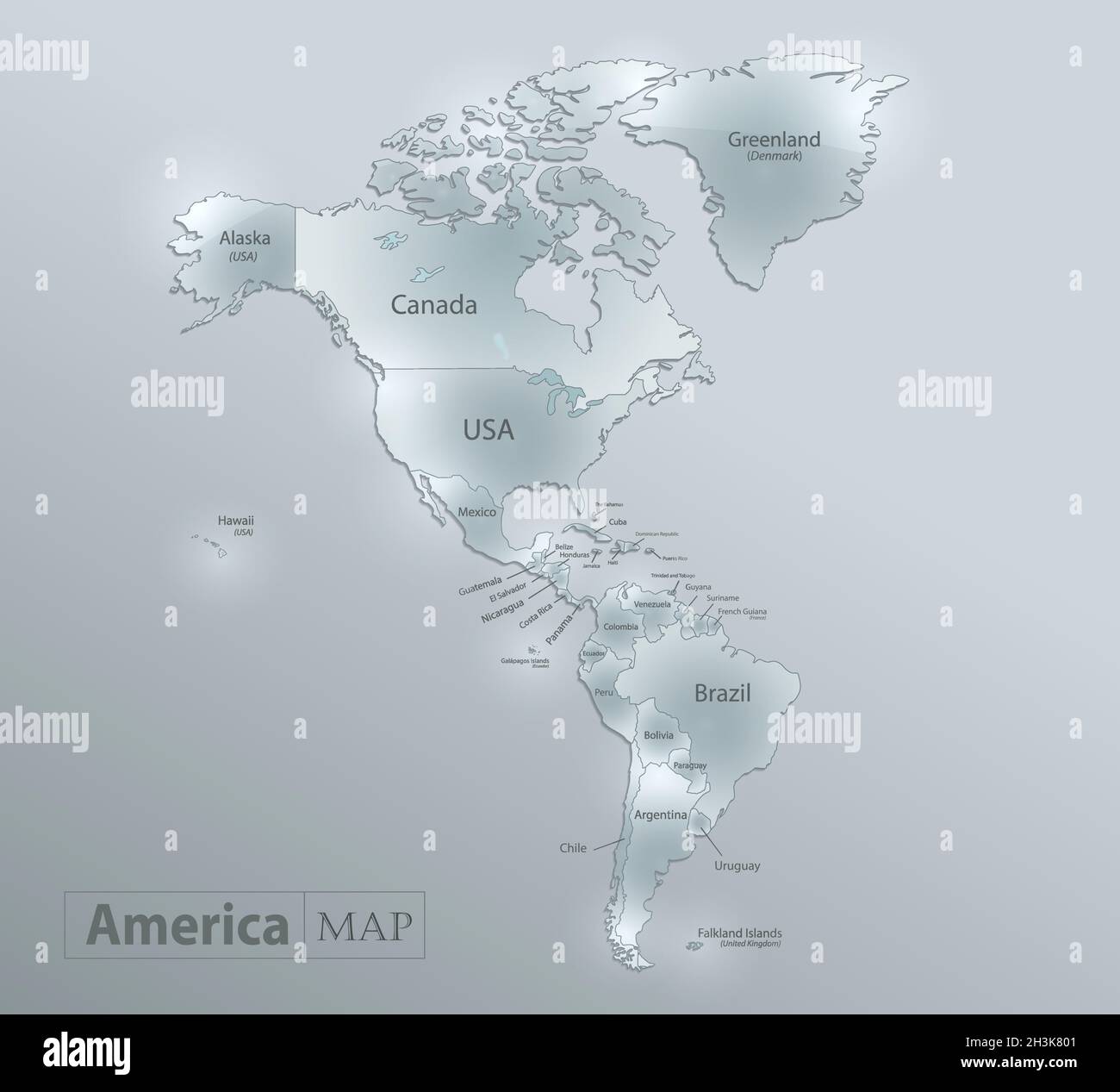 America map, separates states and names, design glass card 3D vector ...