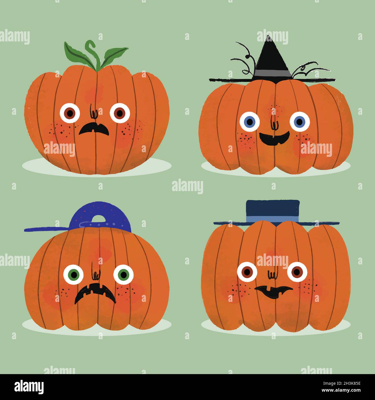 hand drawn halloween pumpkins collection vector design illustration ...