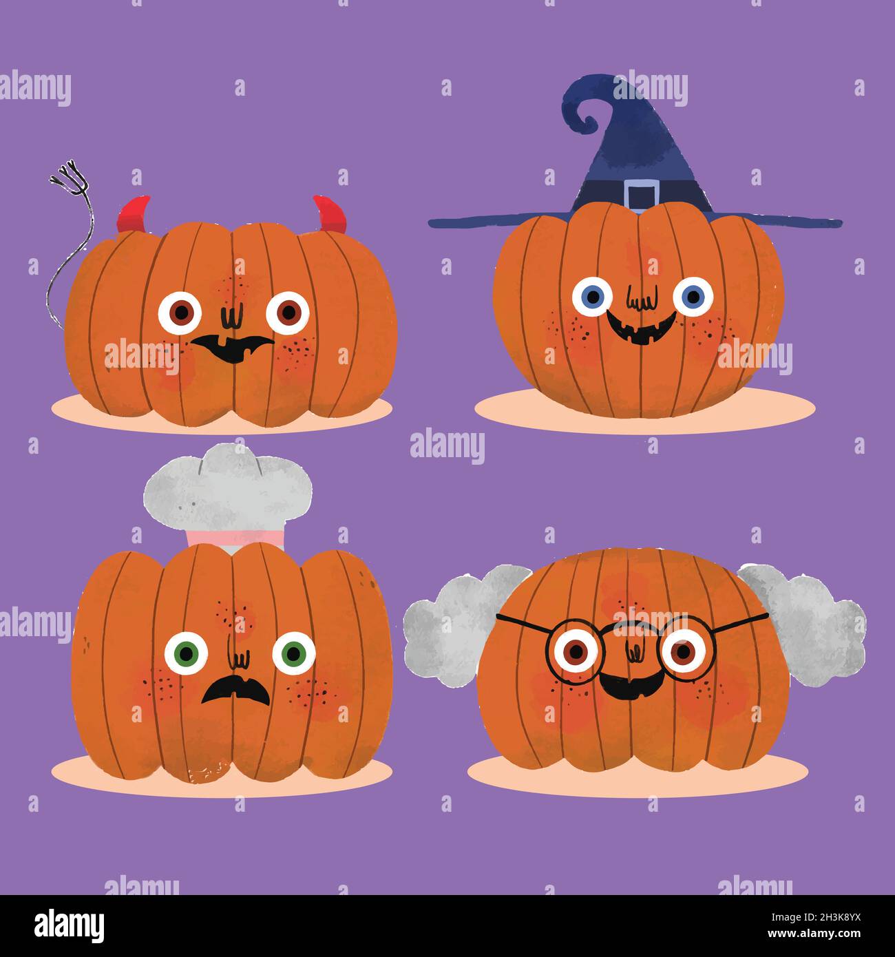 hand drawn halloween pumpkins collection vector design illustration ...
