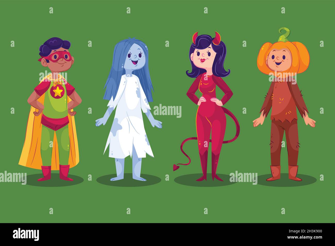 flat halloween costumes collection vector design illustration Stock ...