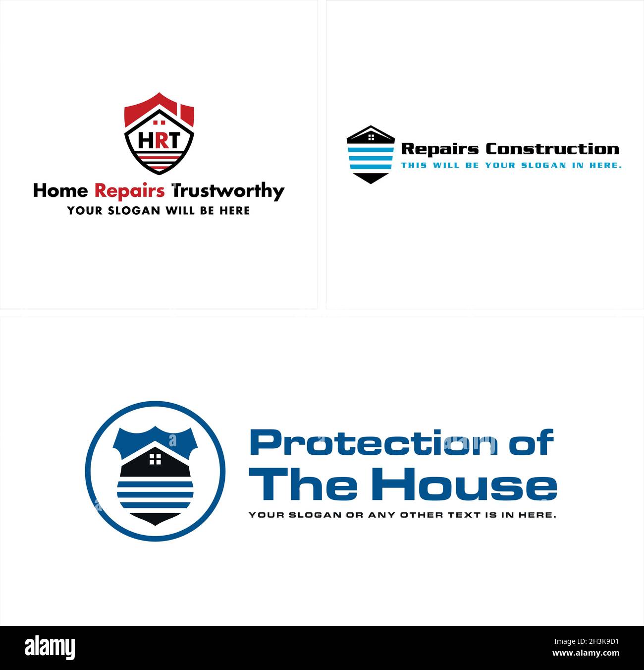 Modern home protection shield construction logo design Stock Vector