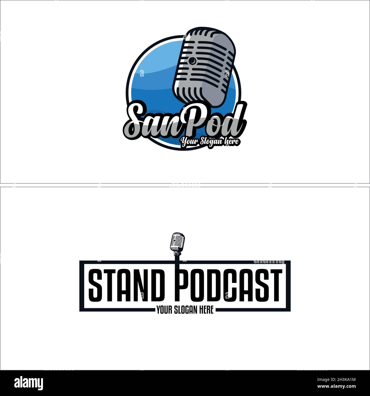 Modern entertainment podcast music mic logo design Stock Vector Image