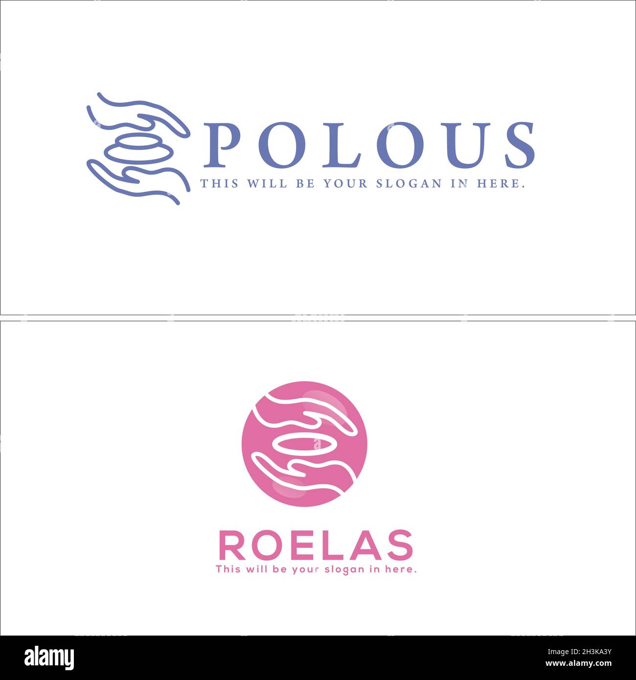 Modern hand palm flat line vector logo design Stock Vector