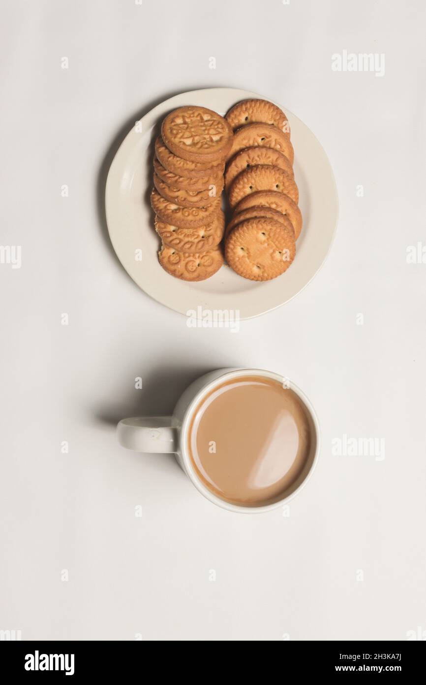 flat lay coffee and cookies Stock Photo