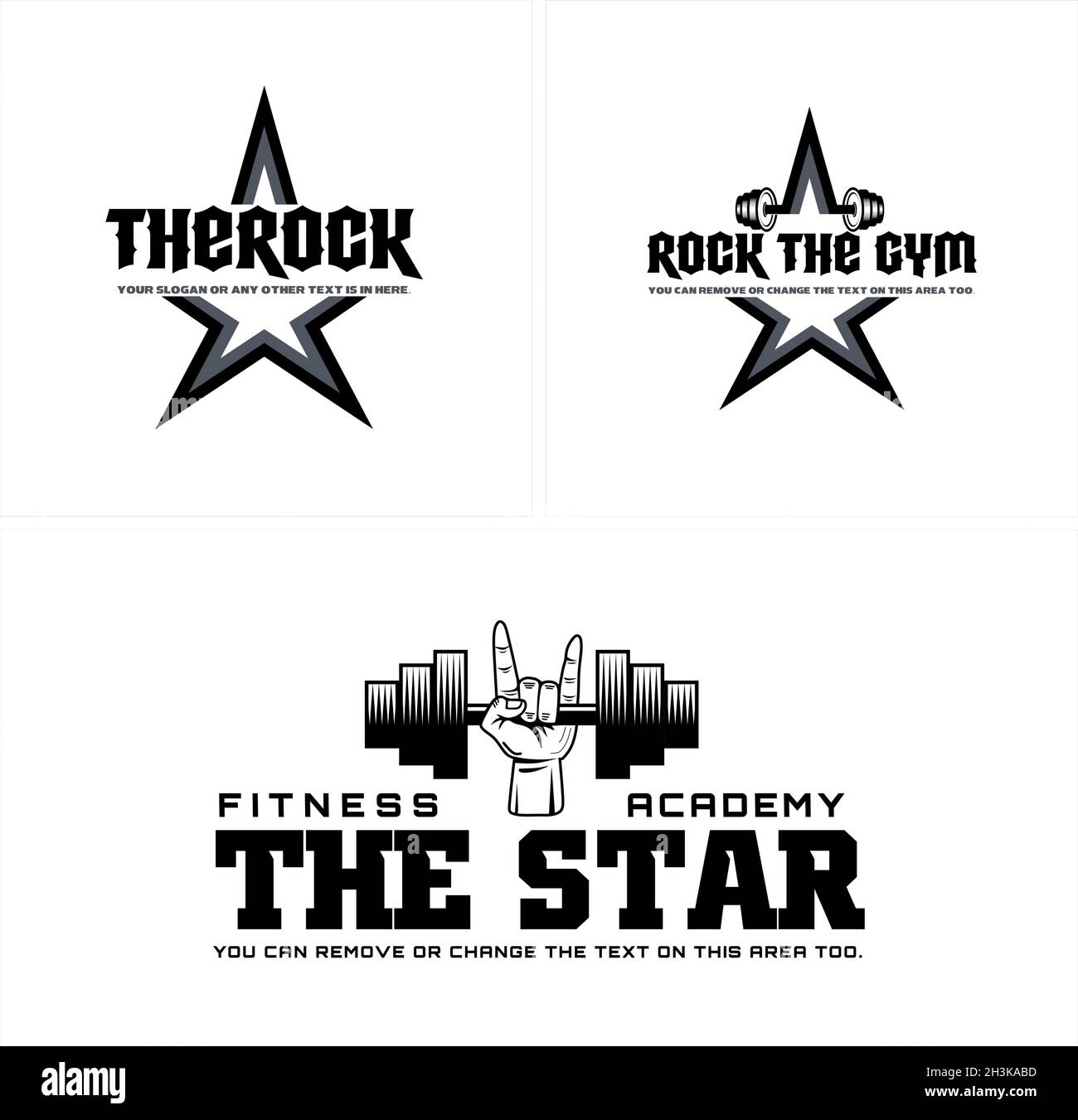 Set of fitness gym rock star barbell logo design Stock Vector