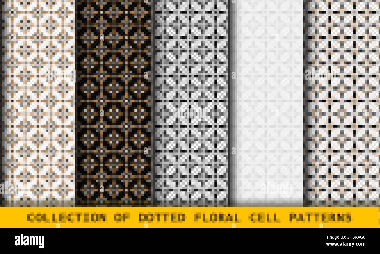 Abstract seamless patterns dotted floral cell set Stock Vector