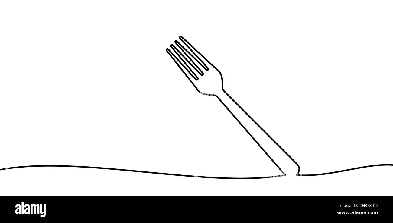 Fork line background. One continuous line drawing of fork. Vector