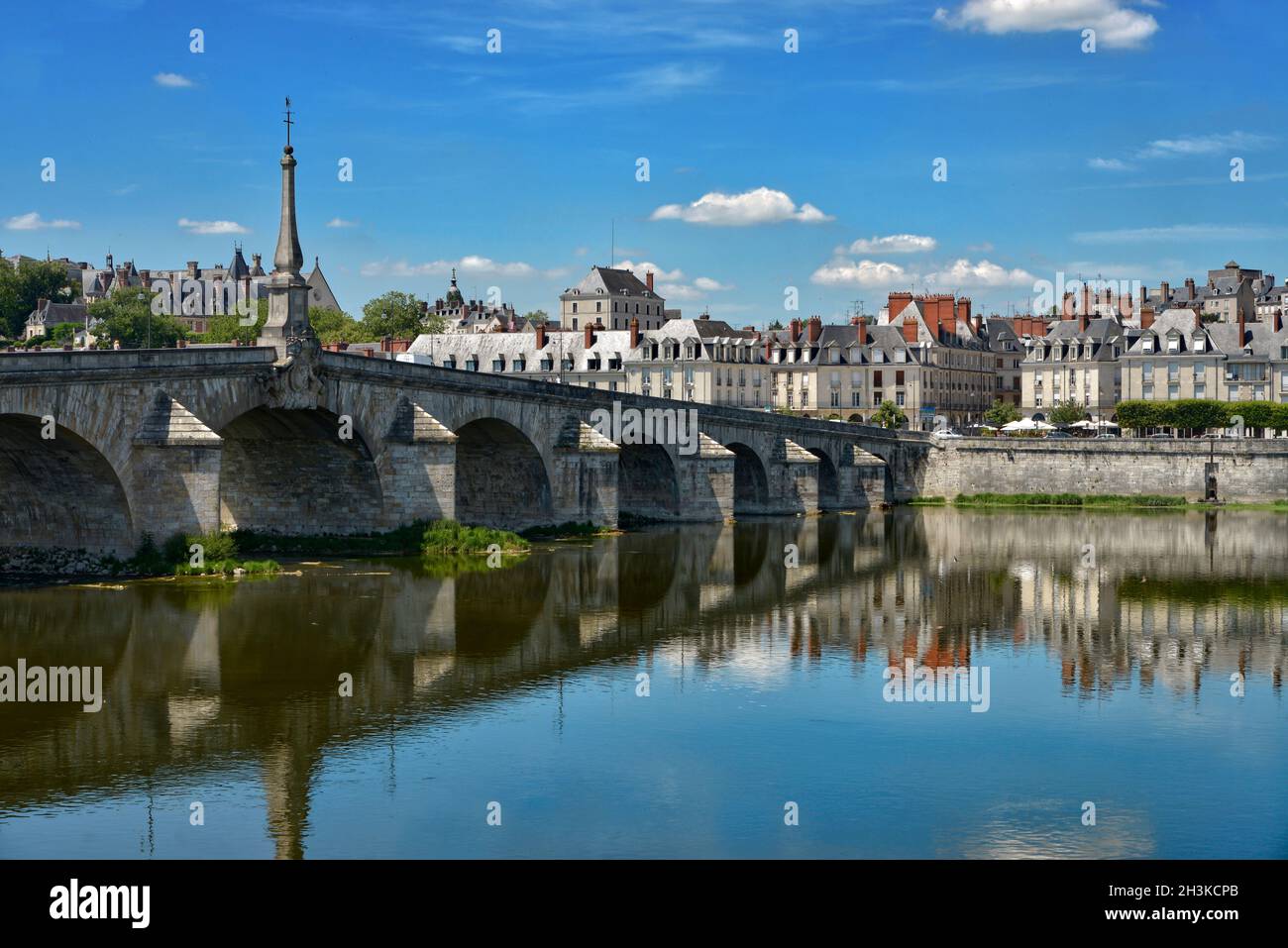 Bridge Jacques-Gabriel over the Loire river at Blois, a commune and the capital city of Loir-et-Cher department in Centre-Val de Loire, France Stock Photo