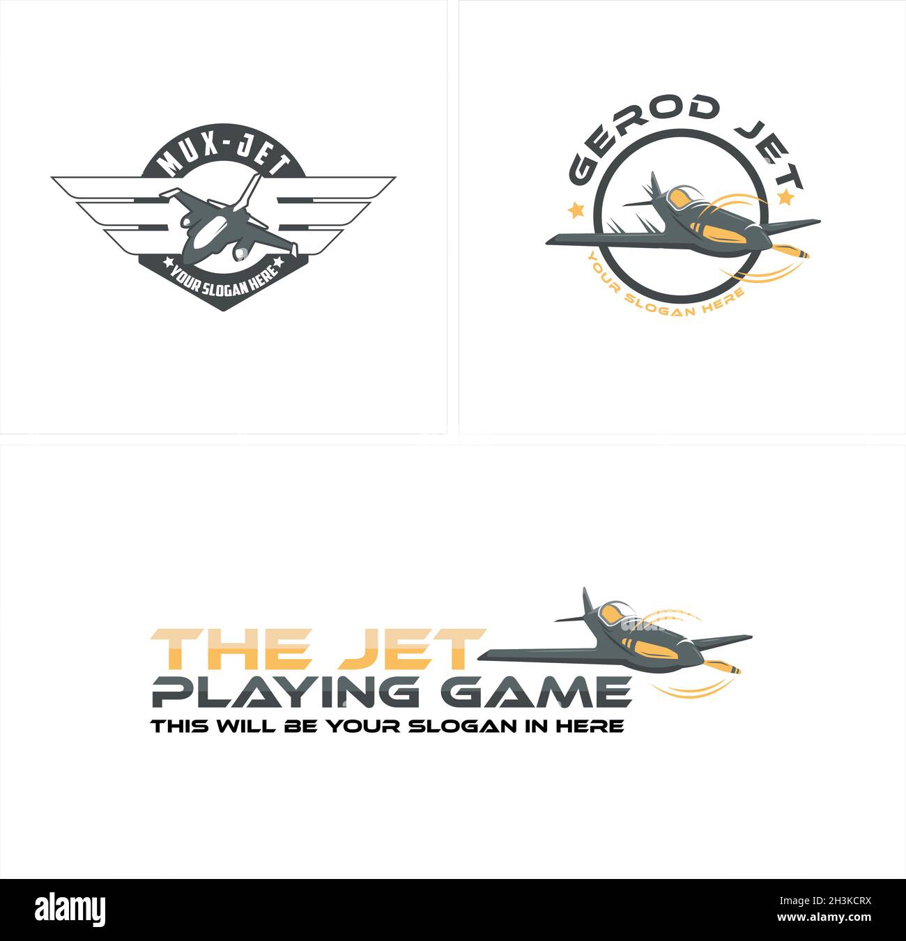 Set of aviation game airplane jet logo design Stock Vector