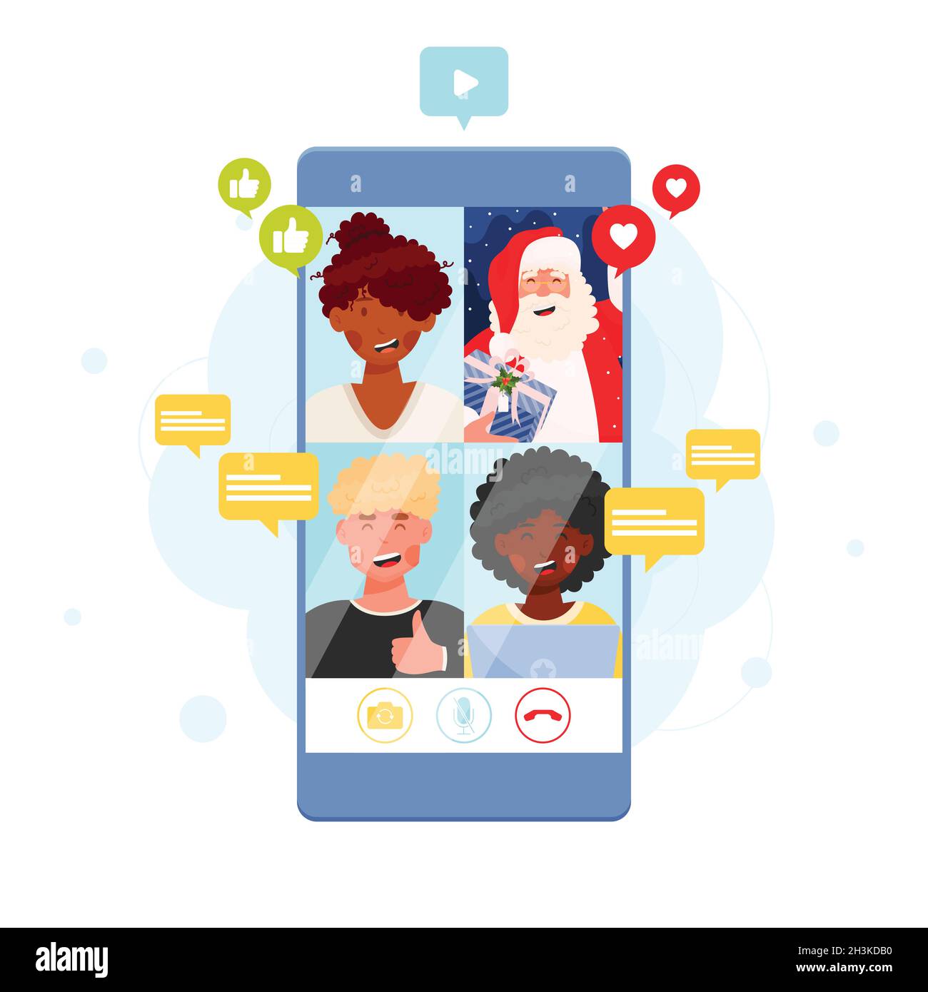 Video chat with Santa Clause on a smartphone, concept illustration Stock Vector