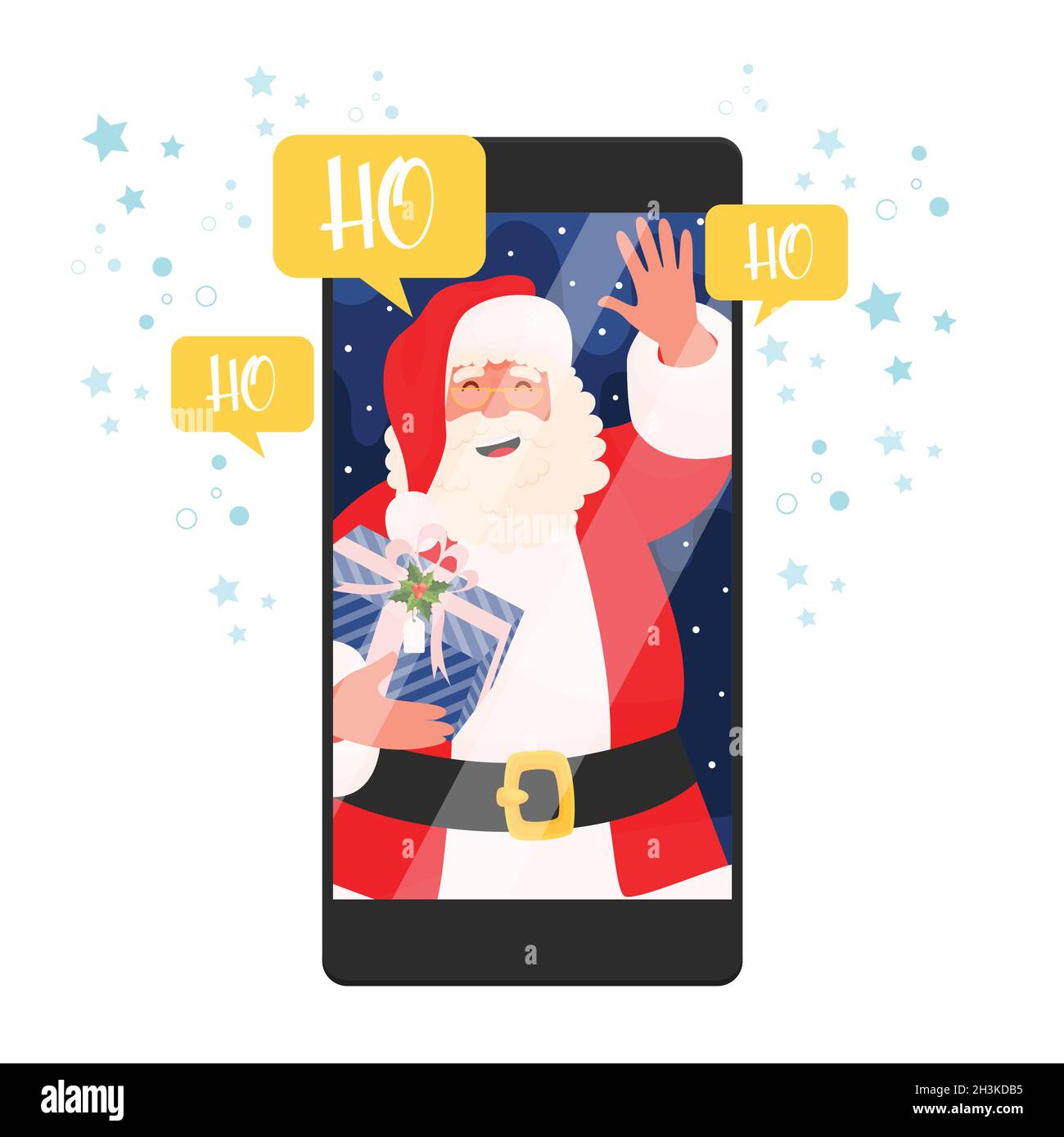 Video chat with Santa Clause on a smartphone, concept illustration Stock Vector