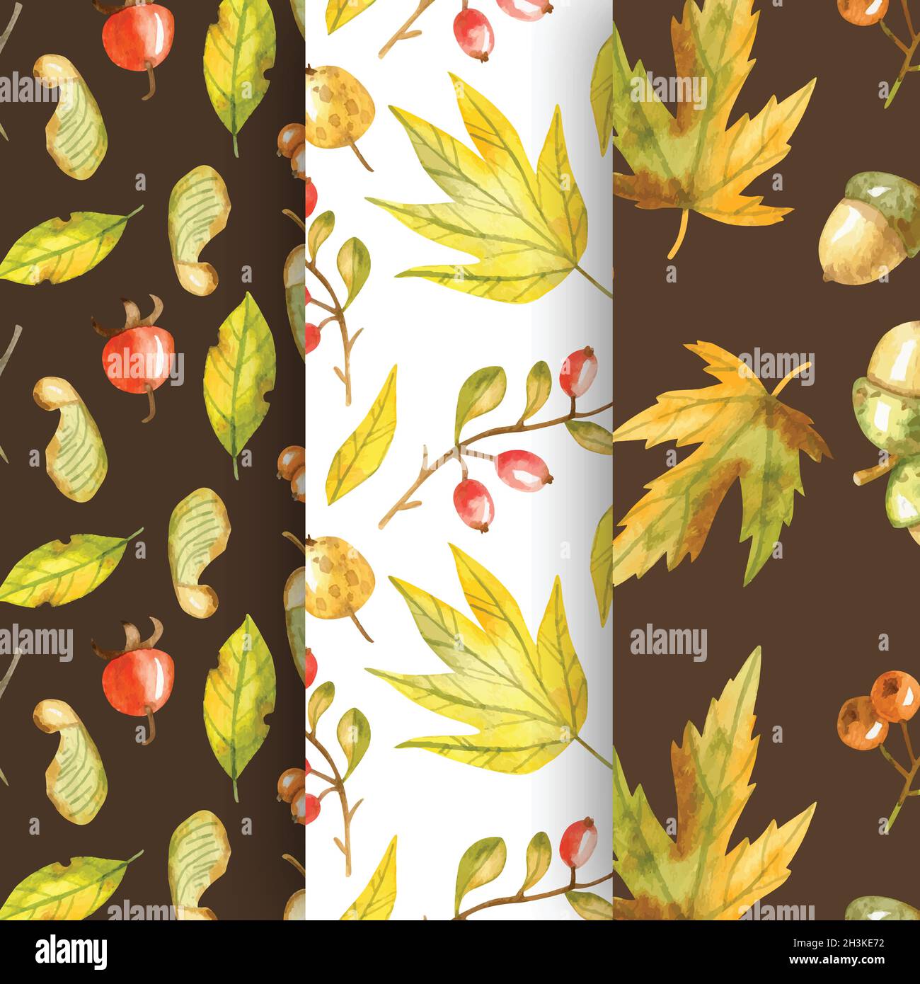 collection watercolor autumn patterns vector design illustration Stock Vector