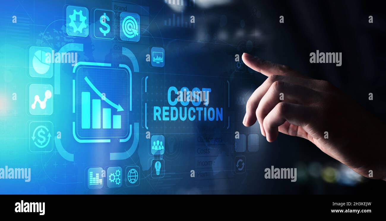 Cost reduction business finance concept on virtual screen. Stock Photo