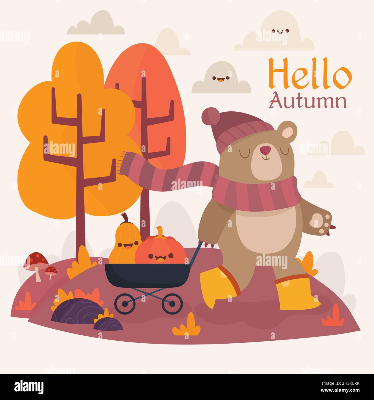 hand drawn autumn background with leaves vector design illustration ...