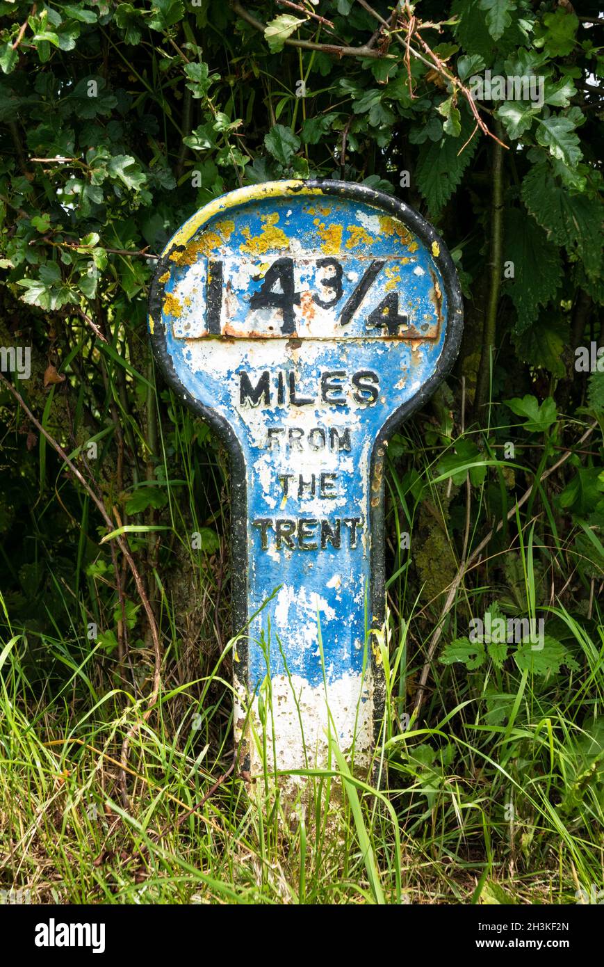Nottingham to Grantham Canal 14 3/4 miles from the Trent Mile marker post near Hose on the Grantham Canal Leicestershire England UK GB Europe Stock Photo