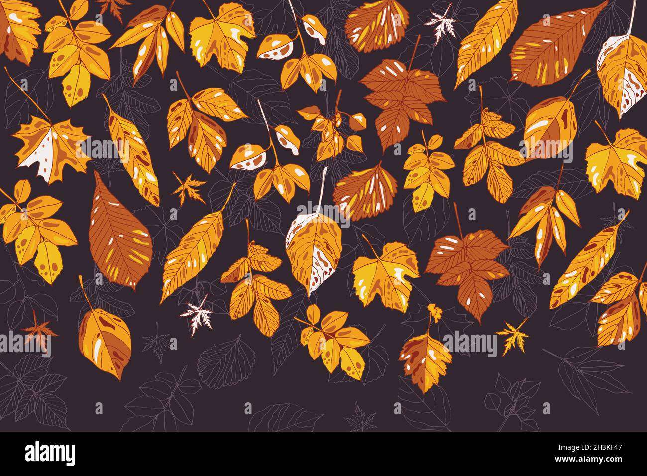 hand drawn autumn leaves background vector design illustration Stock ...