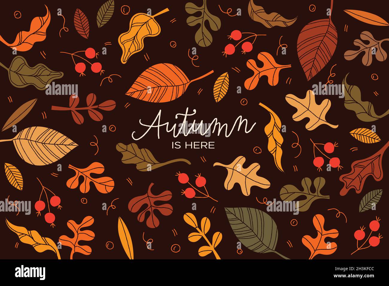 hand drawn autumn leaves background vector design illustration Stock ...