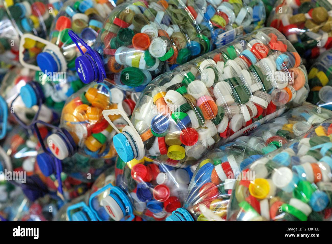 Compressed plastic bottles in stacks at the recycle factory Stock Photo Alamy