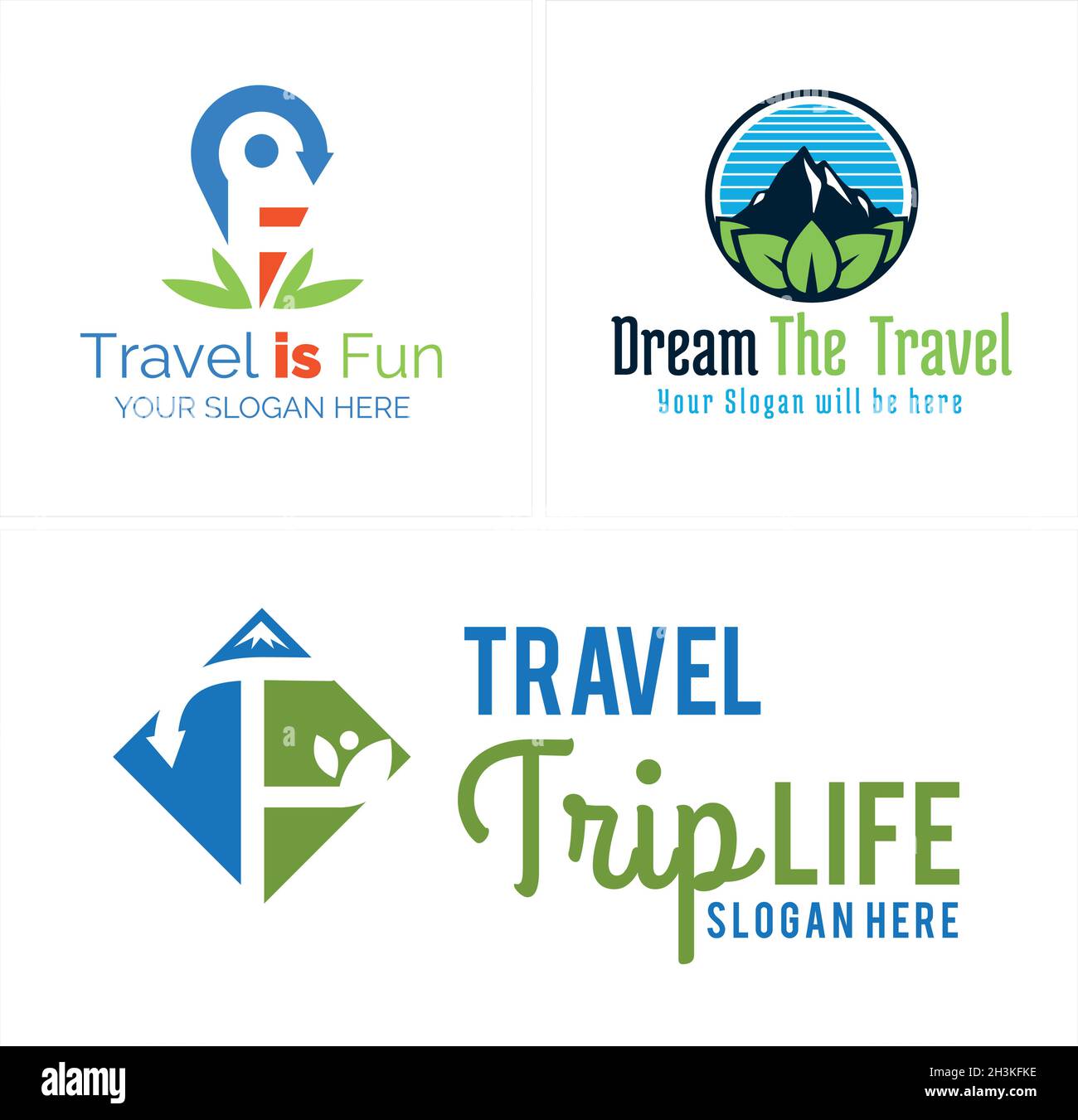 Modern business agency trip travel adventure recreation mountain logo design  Stock Vector
