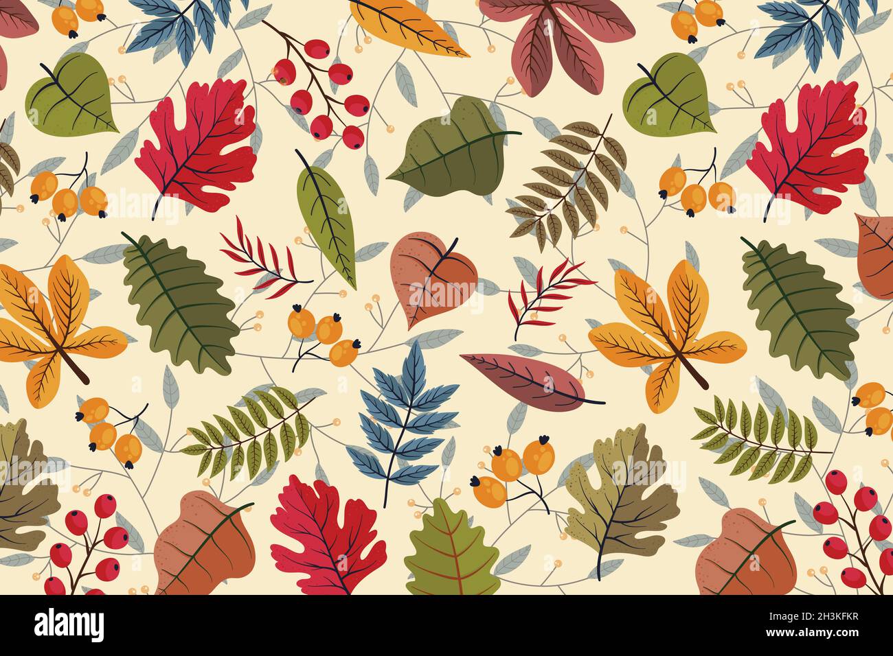 hand drawn autumn leaves background vector design illustration Stock ...