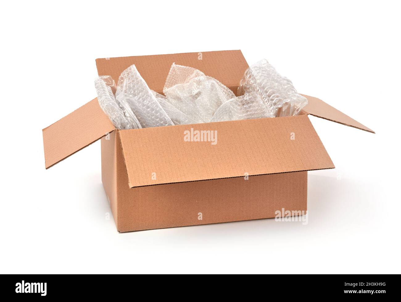 Cardboard box with wrapping bubbles Stock Photo Alamy