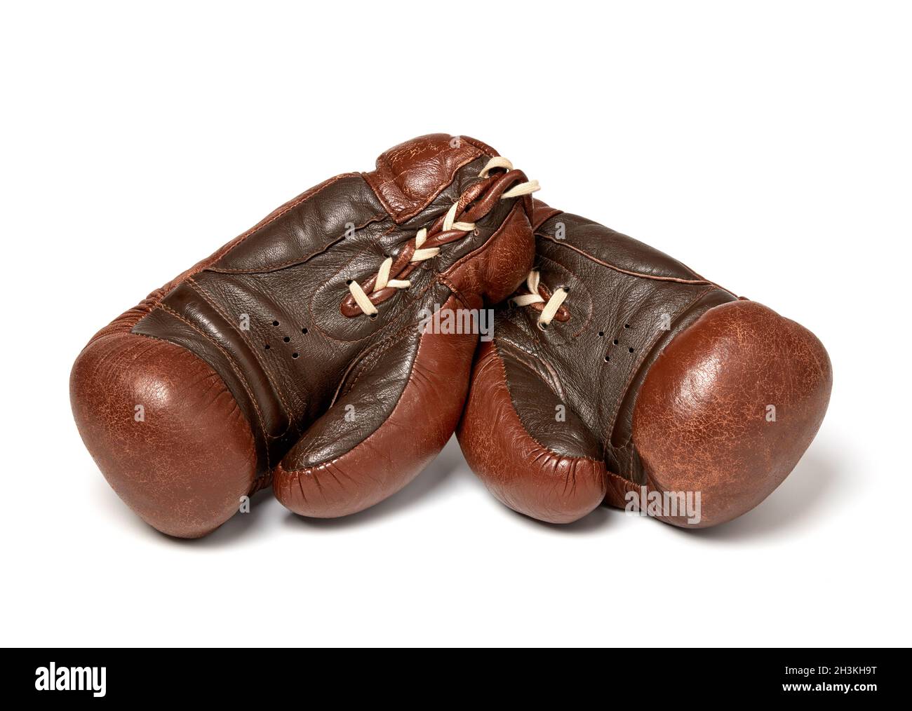 Used boxing gloves on white background Stock Photo Alamy