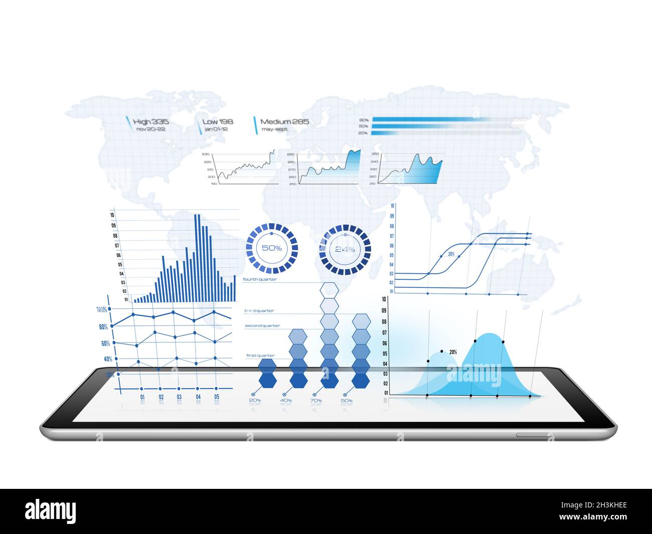 Blue financial  diagrams projected from a digital tablet Stock Photo