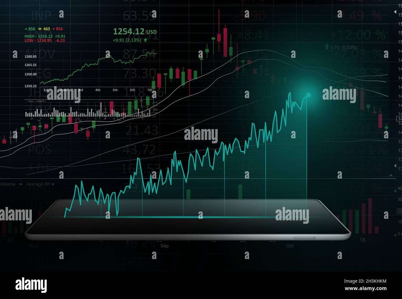 Green financial  chart projected from a digital tablet Stock Photo