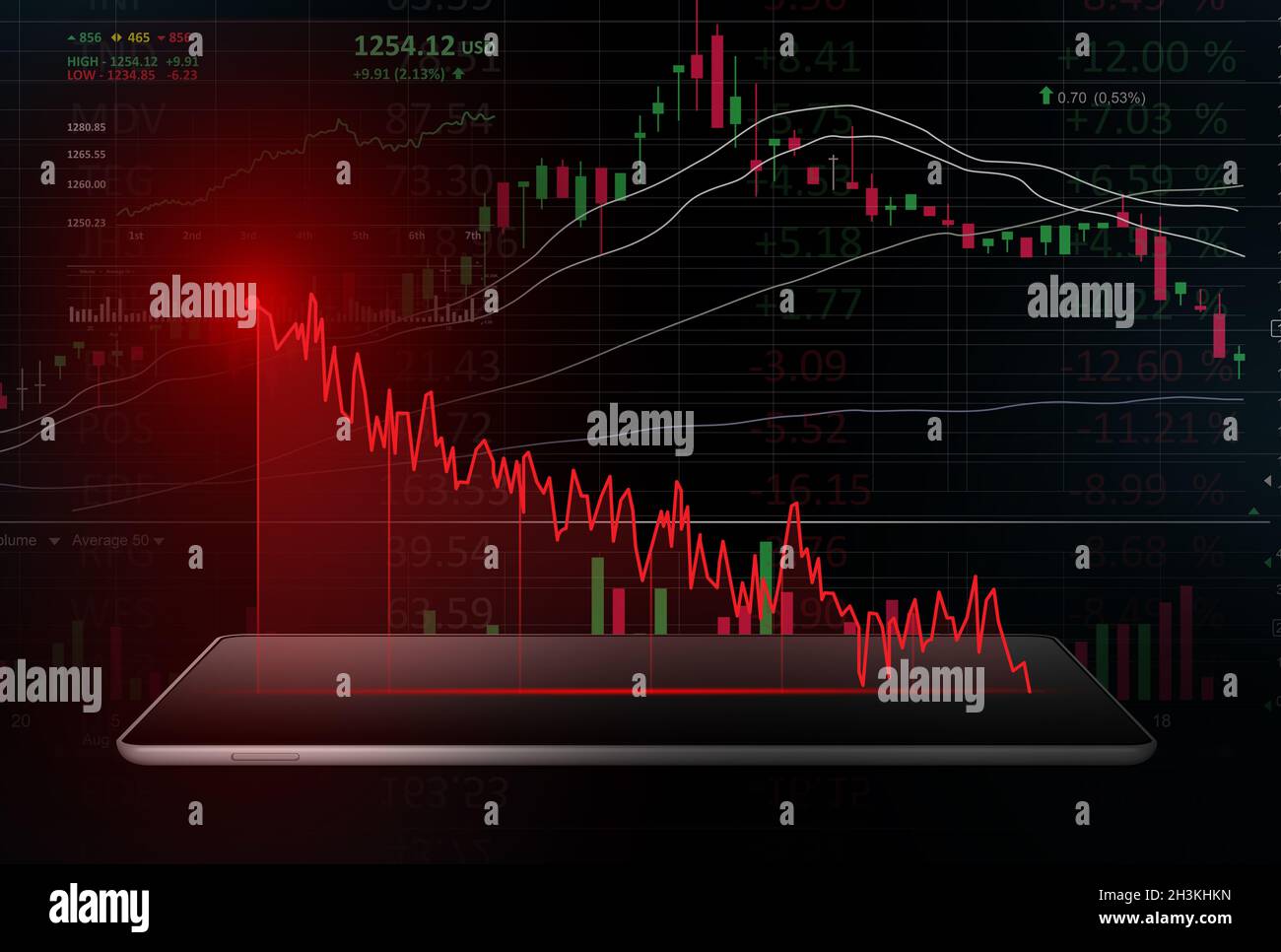 Red financial chart projected from a digital tablet Stock Photo