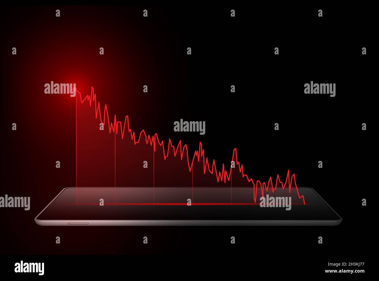 Red financial  chart projected from a digital tablet Stock Photo